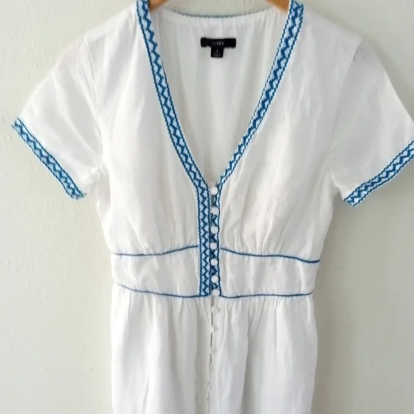 J. CREW 100% Linen Embroidered Midi Dress | 4 - Picture 5 of 11